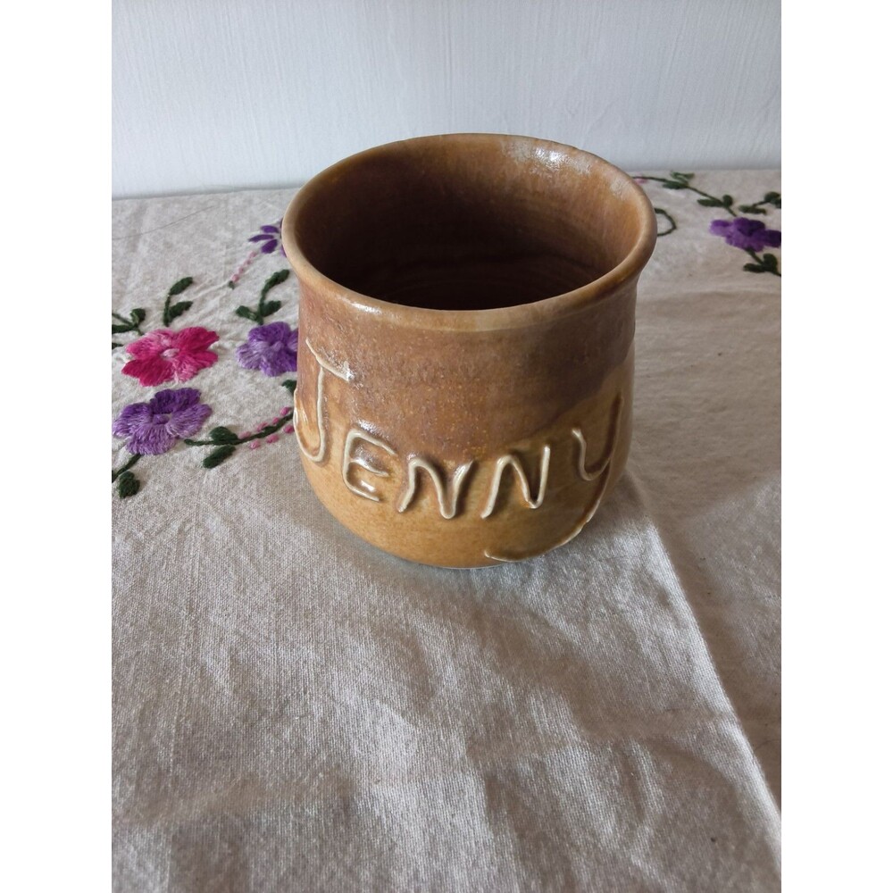 Handmade Stoneware Art Pottery "JENNY" Name Coffee Mug Cup Signed